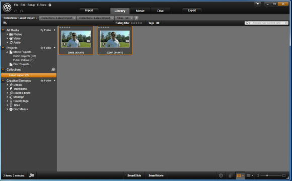 HD Video Clips in Import Library in Avid Studio